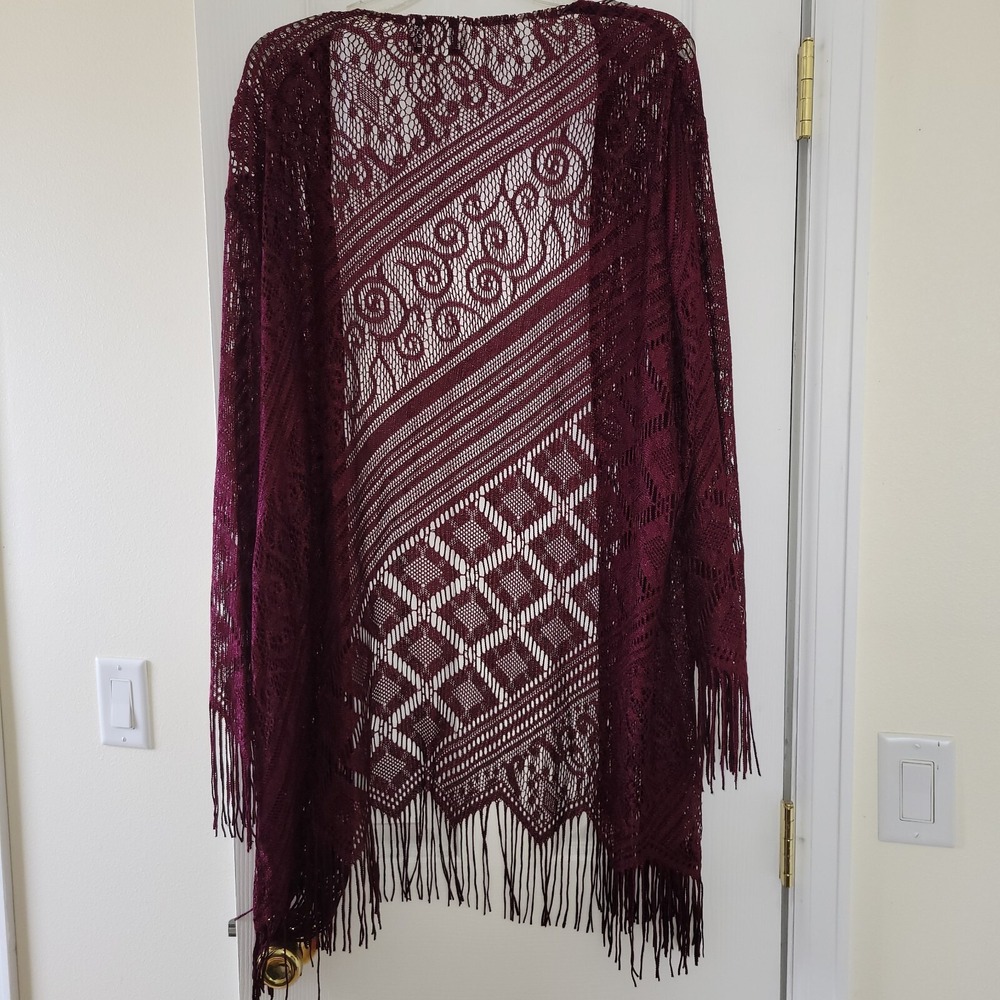 Womens 2pc Dress Set Burgundy Sheath Lace Fringe Size 20W Formal Goth Vamp - Picture 5 of 16